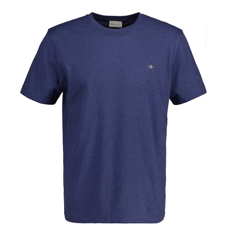 Памучна тениска Shield с овално деколте - Тъмносин Gant