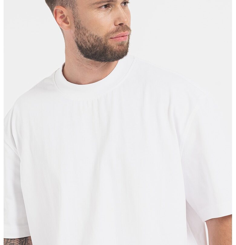 Памучна тениска Timm с овално деколте - Бял BOSS