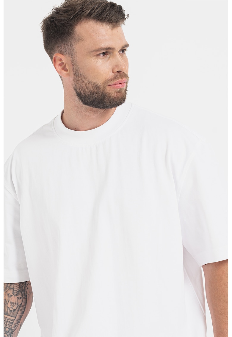 Памучна тениска Timm с овално деколте - Бял BOSS