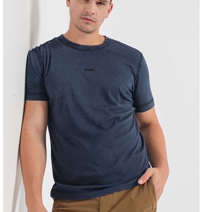 Памучна тениска Tokks - Тъмносин BOSS