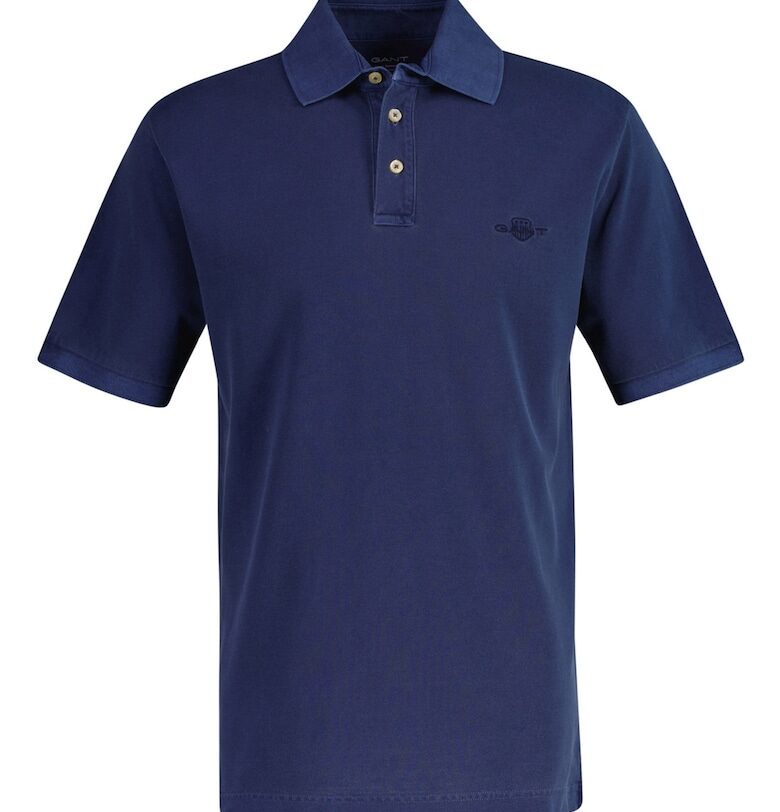 Памучна тениска Washer с яка - Тъмносин Gant