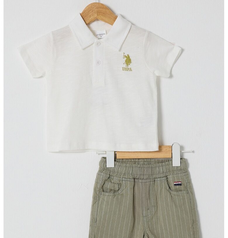 Памучна тениска и къс панталон - 2 части - Бледозелен/Мръснобял US Polo Assn