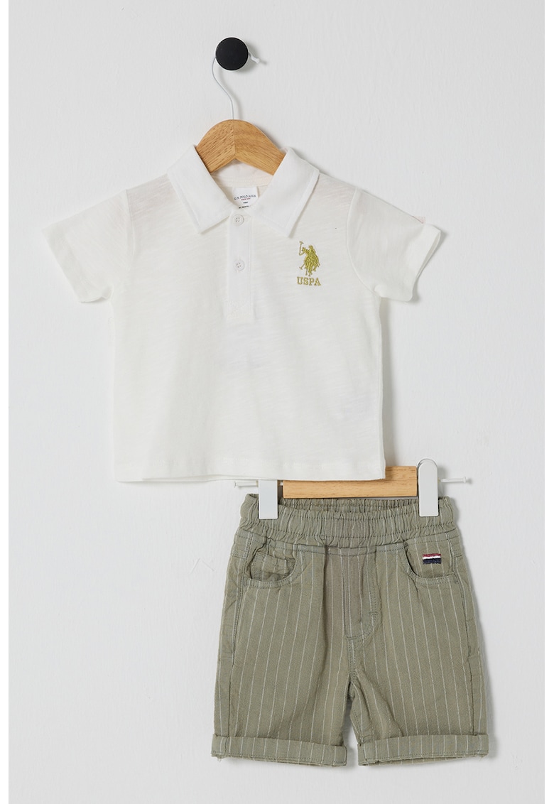 Памучна тениска и къс панталон - 2 части - Бледозелен/Мръснобял US Polo Assn