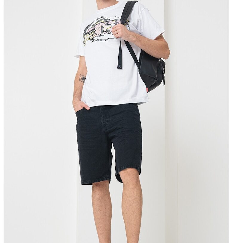 Памучна тениска с графика - Бял/Сив/Пастелнорозов Diesel