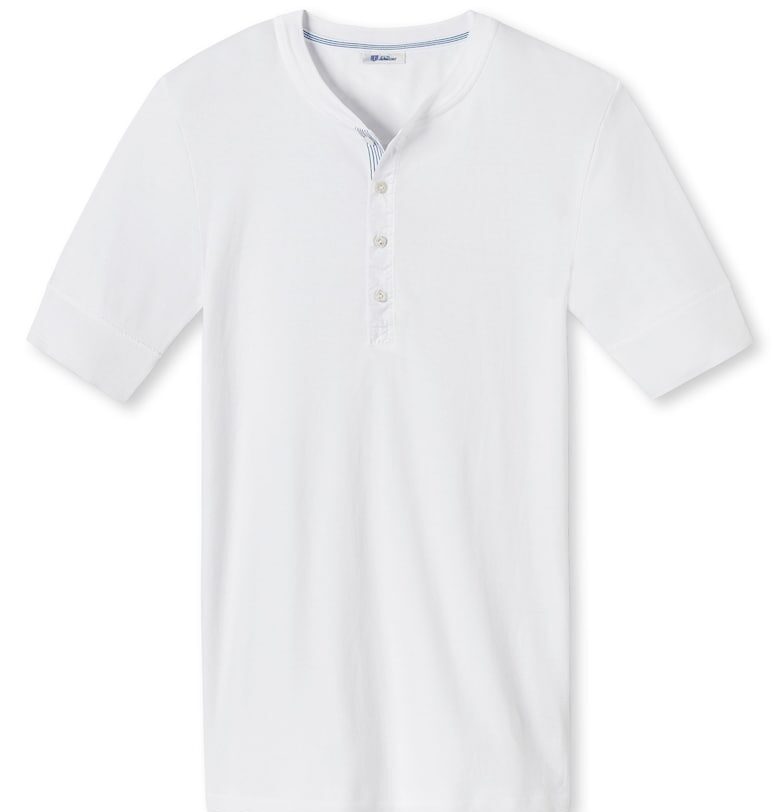 Памучна тениска с деколте Henley - Бял SCHIESSER REVIVAL