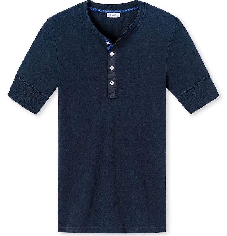 Памучна тениска с деколте Henley - Тъмносин SCHIESSER REVIVAL