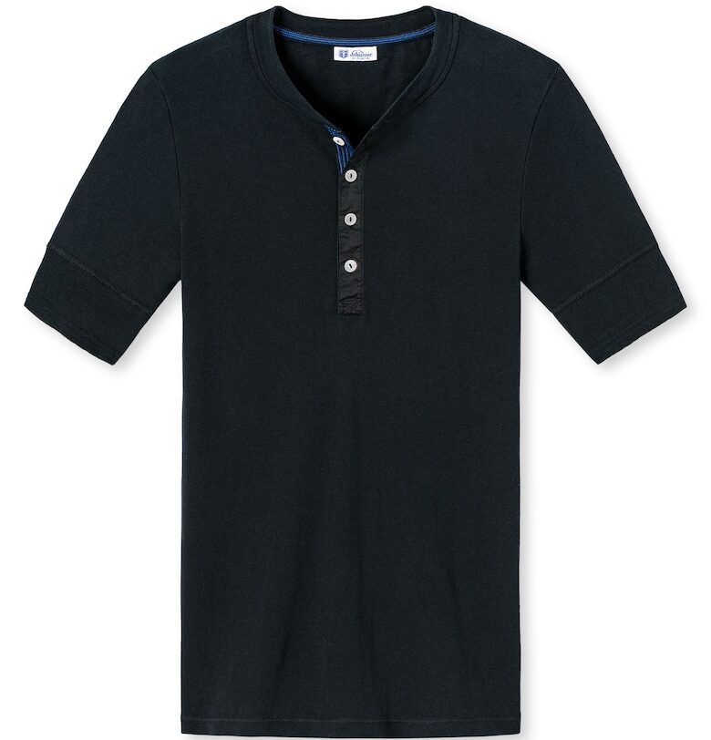 Памучна тениска с деколте Henley - Черен SCHIESSER REVIVAL