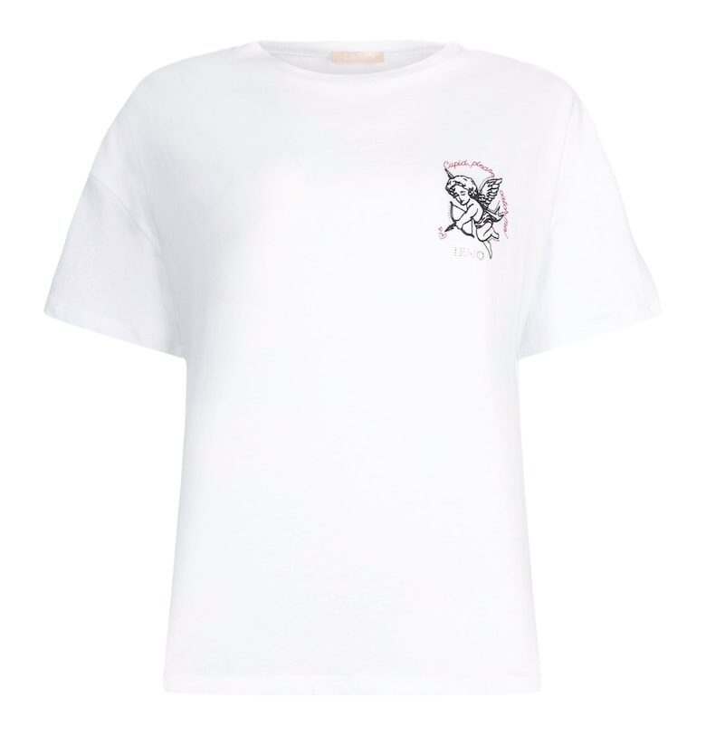 Памучна тениска с декоративни камъни - Бял Liu Jo