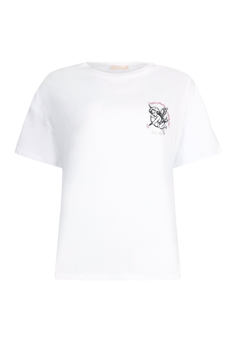 Памучна тениска с декоративни камъни - Бял Liu Jo