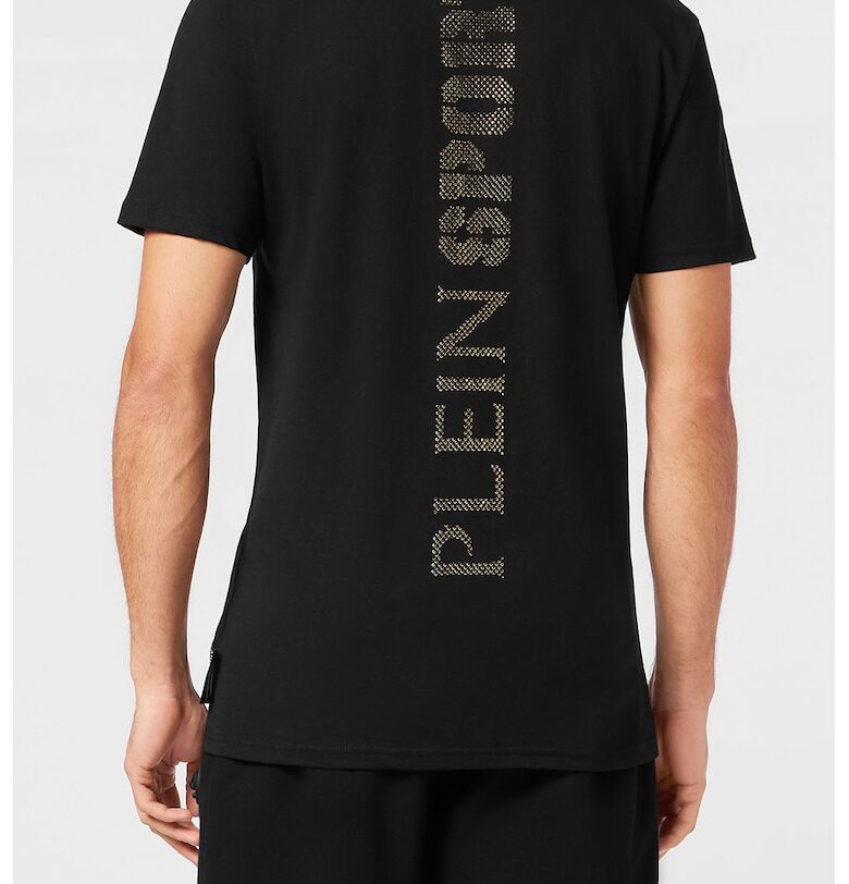 Памучна тениска с декоративни камъни - Златист/Черен Plein Sport