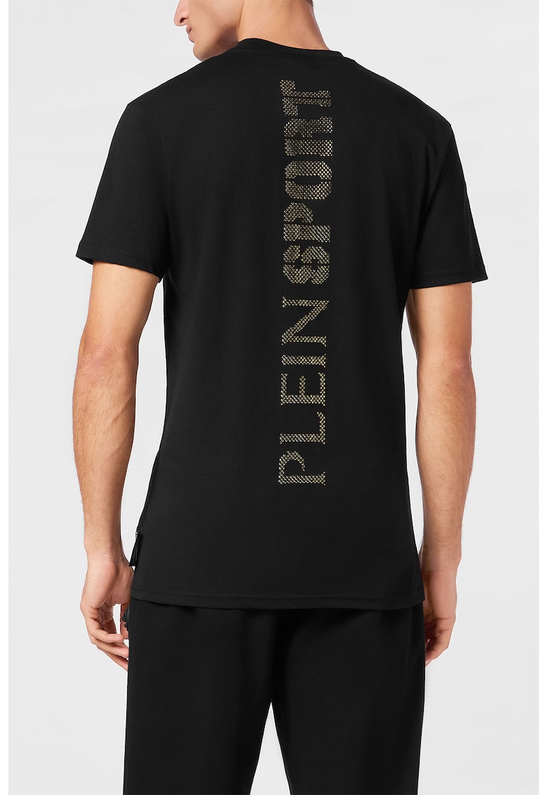 Памучна тениска с декоративни камъни - Златист/Черен Plein Sport