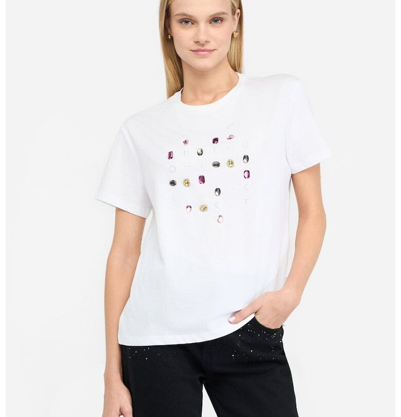 Памучна тениска с декорация - Бял Liu Jo
