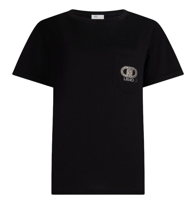 Памучна тениска с джоб а гърдите - Черен Liu Jo
