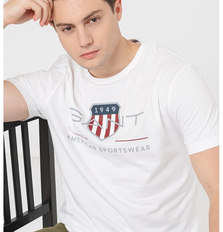 Памучна тениска с лога - Бял Gant