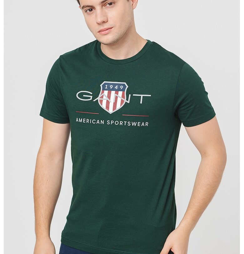 Памучна тениска с лога - Тъмнозелен Gant