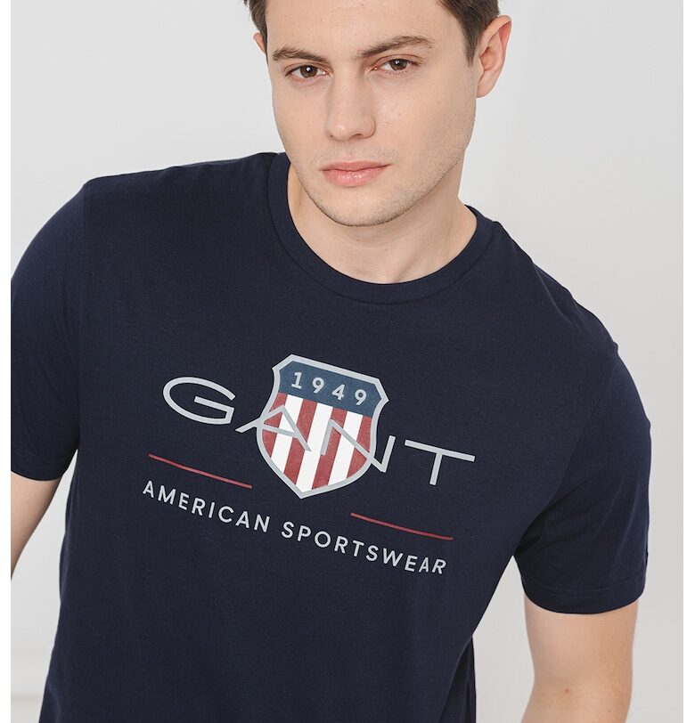 Памучна тениска с лога - Тъмносин Gant