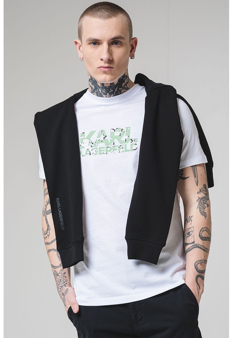 Памучна тениска с лого - Бял/Светлозелен Karl Lagerfeld