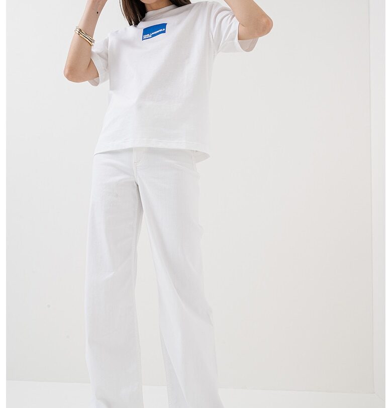 Памучна тениска с лого - Бял/Тюркоаз KARL LAGERFELD JEANS