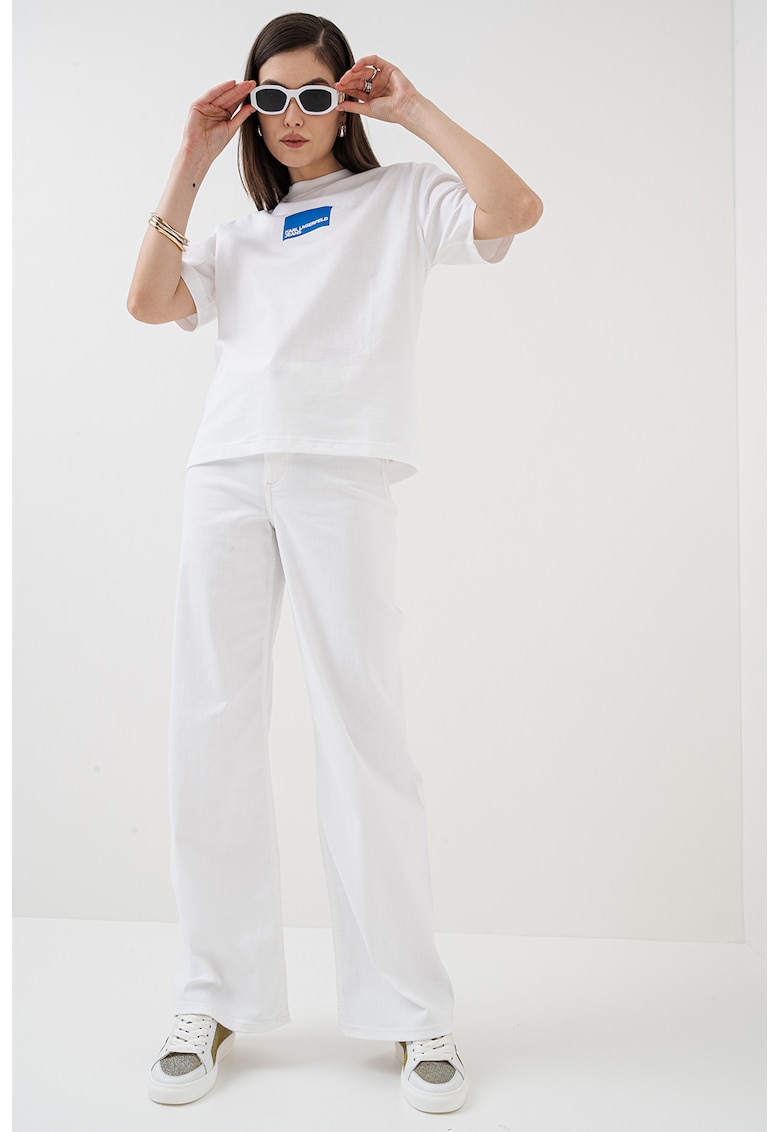 Памучна тениска с лого - Бял/Тюркоаз KARL LAGERFELD JEANS