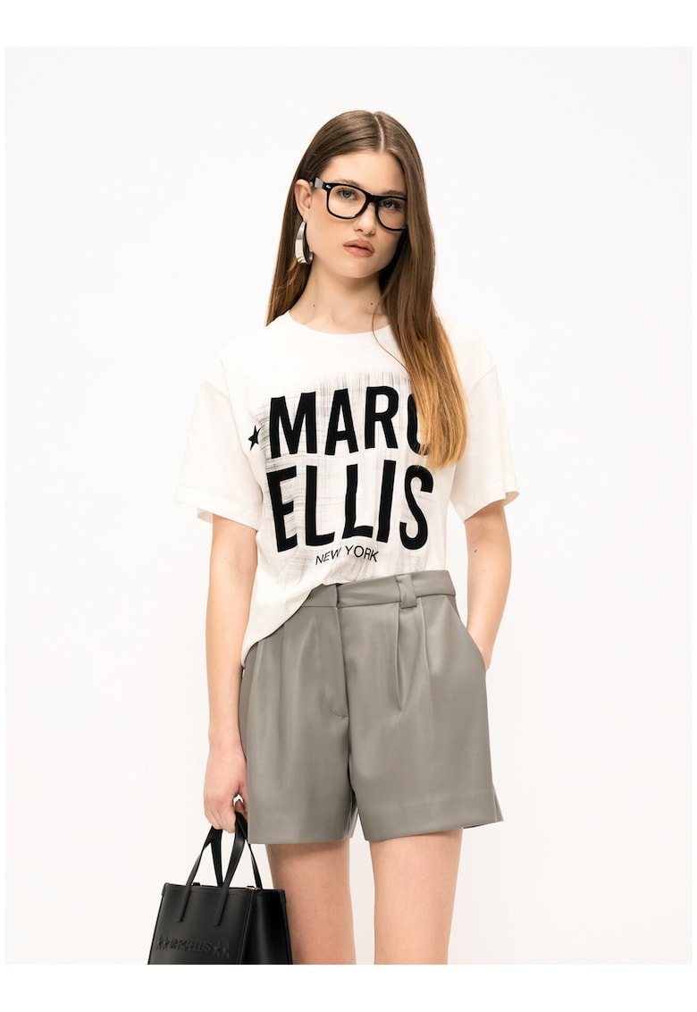Памучна тениска с лого - Бял/Черен Marc Ellis