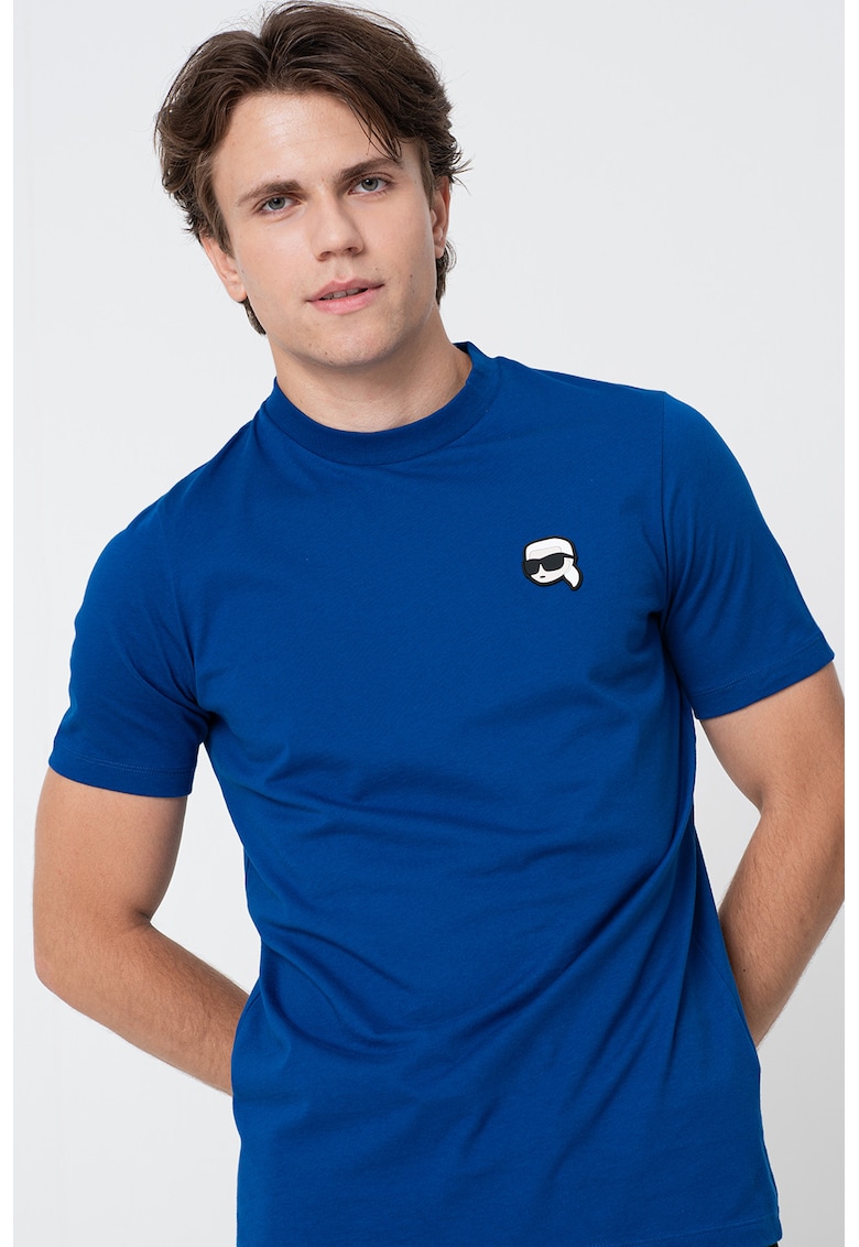 Памучна тениска с лого - Бял/Черен/Кралско Синьо Karl Lagerfeld