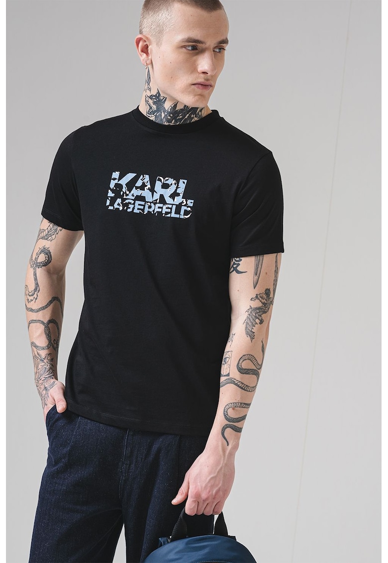 Памучна тениска с лого - Бял/Черен/Лавандула Karl Lagerfeld