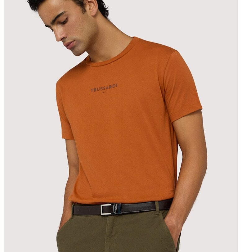Памучна тениска с лого - Тъмно оранжево Trussardi