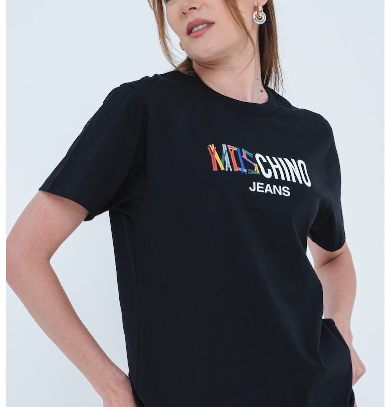 Памучна тениска с лого - Червен/Черен/Лавандула Moschino Jeans