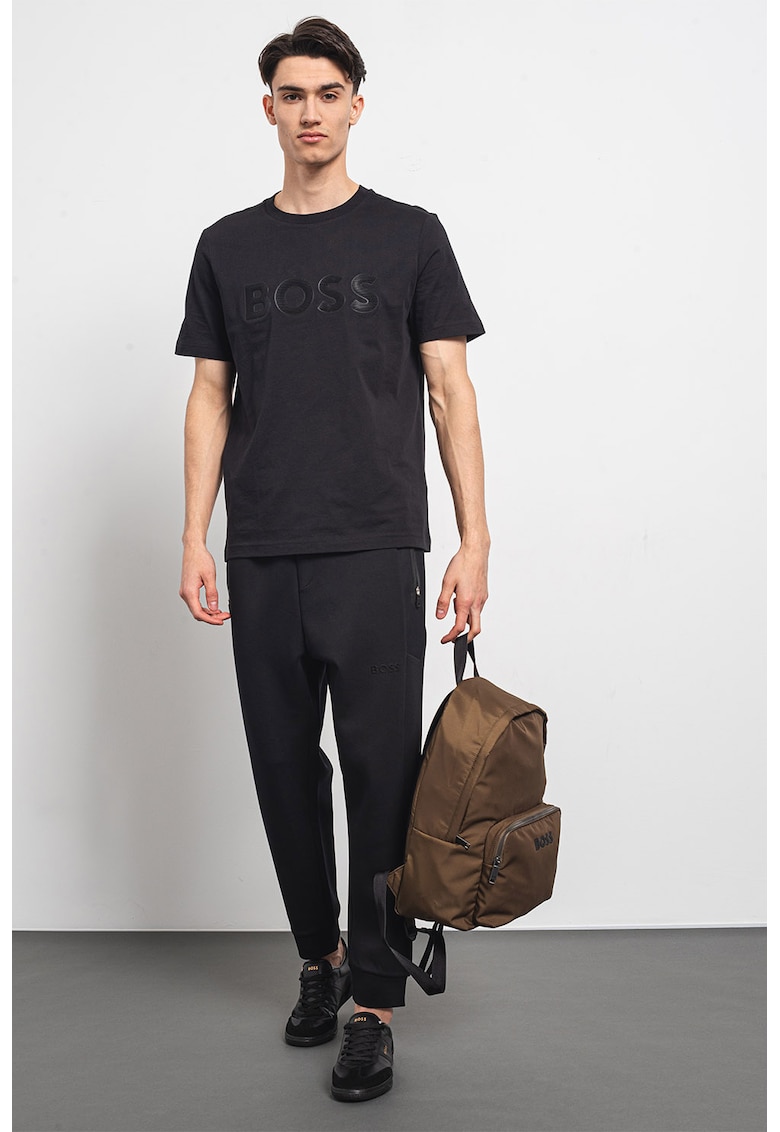 Памучна тениска с лого - Черен BOSS