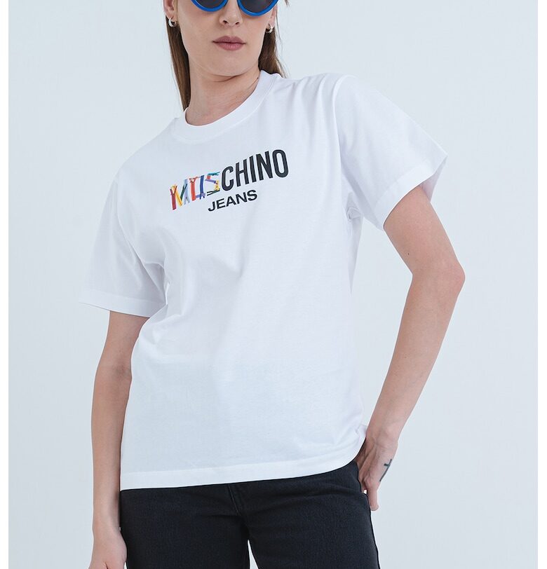 Памучна тениска с лого - Черен/Бял Moschino Jeans