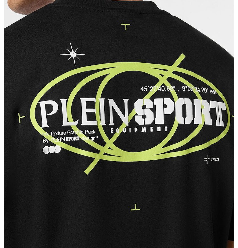 Памучна тениска с лого - Черен/Лайм зелено Plein Sport