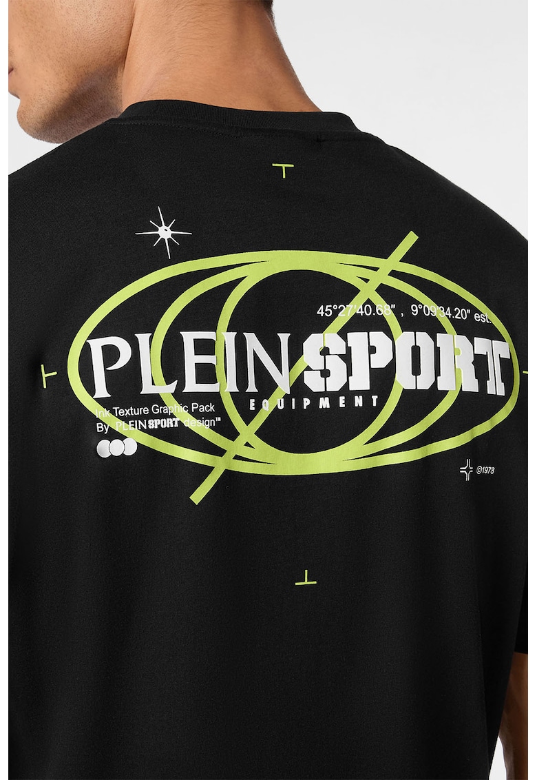 Памучна тениска с лого - Черен/Лайм зелено Plein Sport