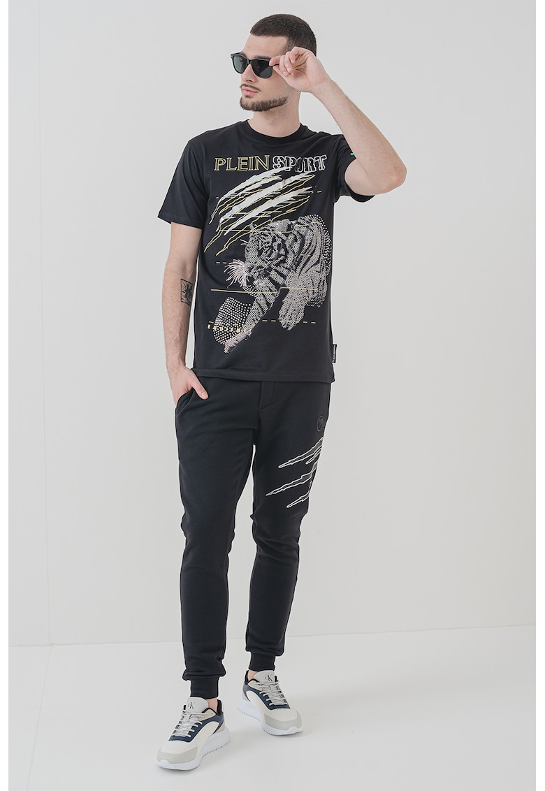 Памучна тениска с лого - Черен/Сребрист Plein Sport