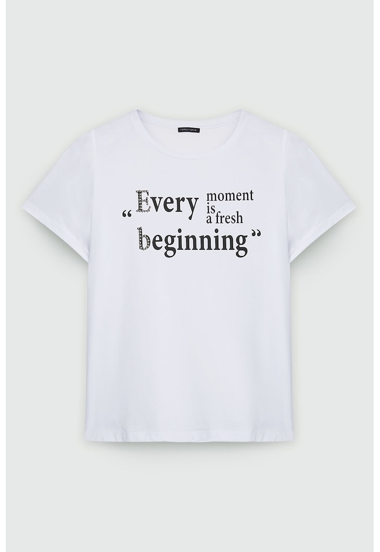 Памучна тениска с надпис - Бял/Черен Fiorella Rubino