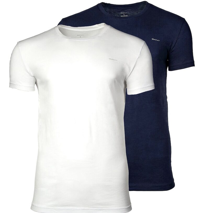 Памучна тениска с овално деколте - 2 броя - Бял/Тъмносин Gant