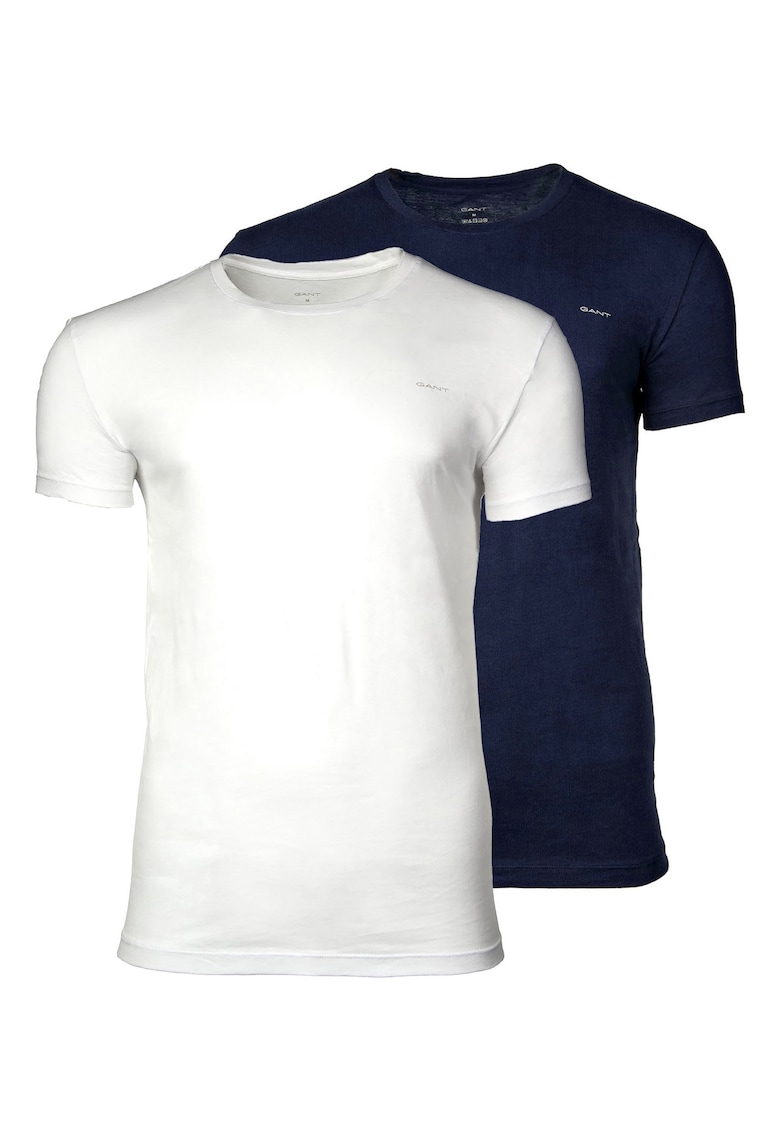 Памучна тениска с овално деколте - 2 броя - Бял/Тъмносин Gant