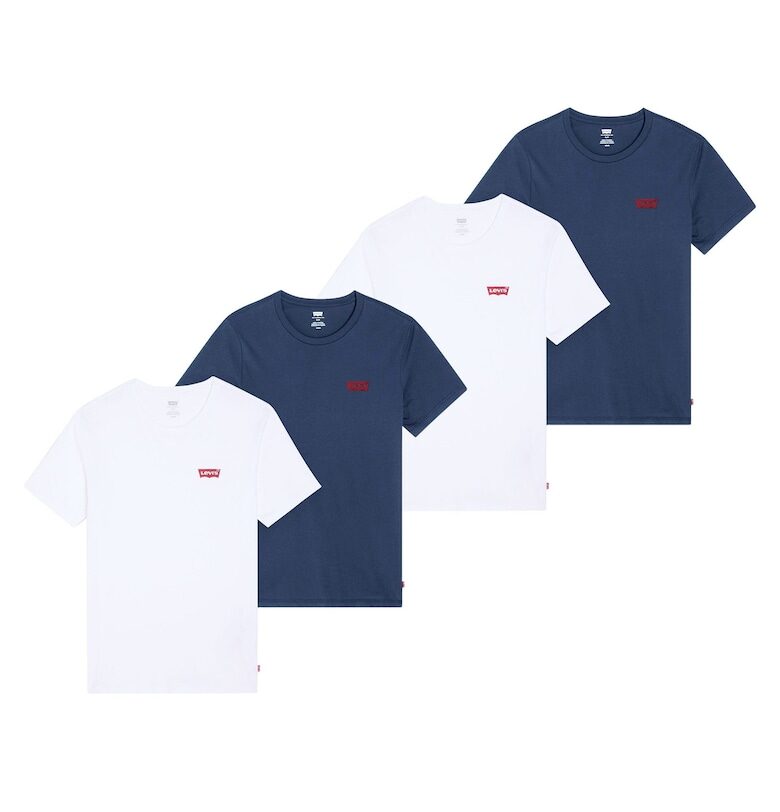 Памучна тениска с овално деколте - 4 броя - Бял/Син Levis