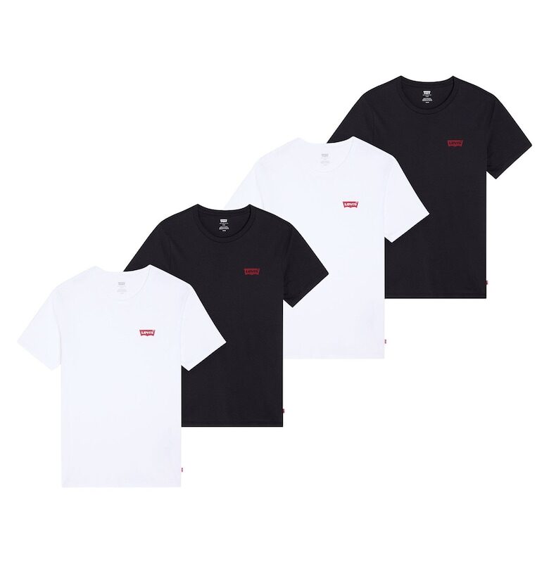 Памучна тениска с овално деколте - 4 броя - Бял/Черен Levis