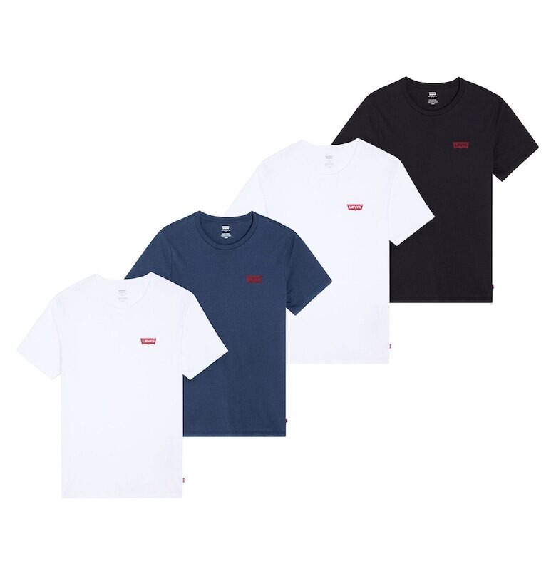 Памучна тениска с овално деколте - 4 броя - Бял/Черен/Син Levis