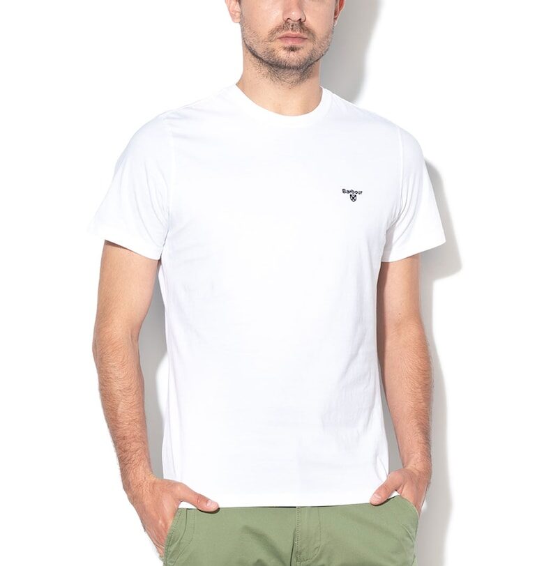 Памучна тениска с овално деколте - Бял Barbour
