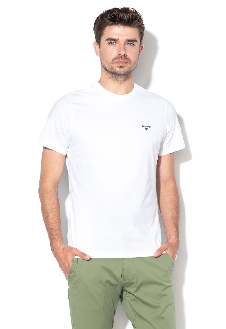 Памучна тениска с овално деколте - Бял Barbour