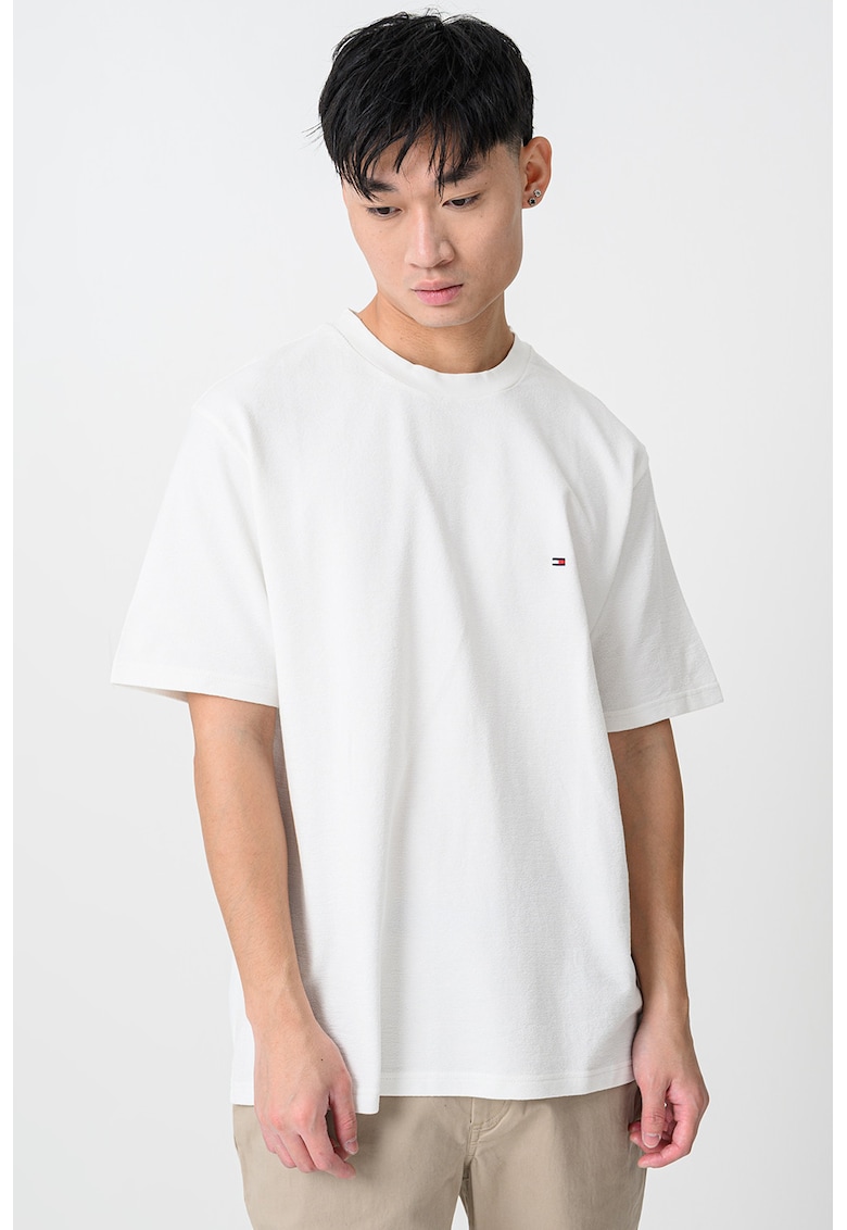 Памучна тениска с овално деколте - Мръснобял Tommy Hilfiger