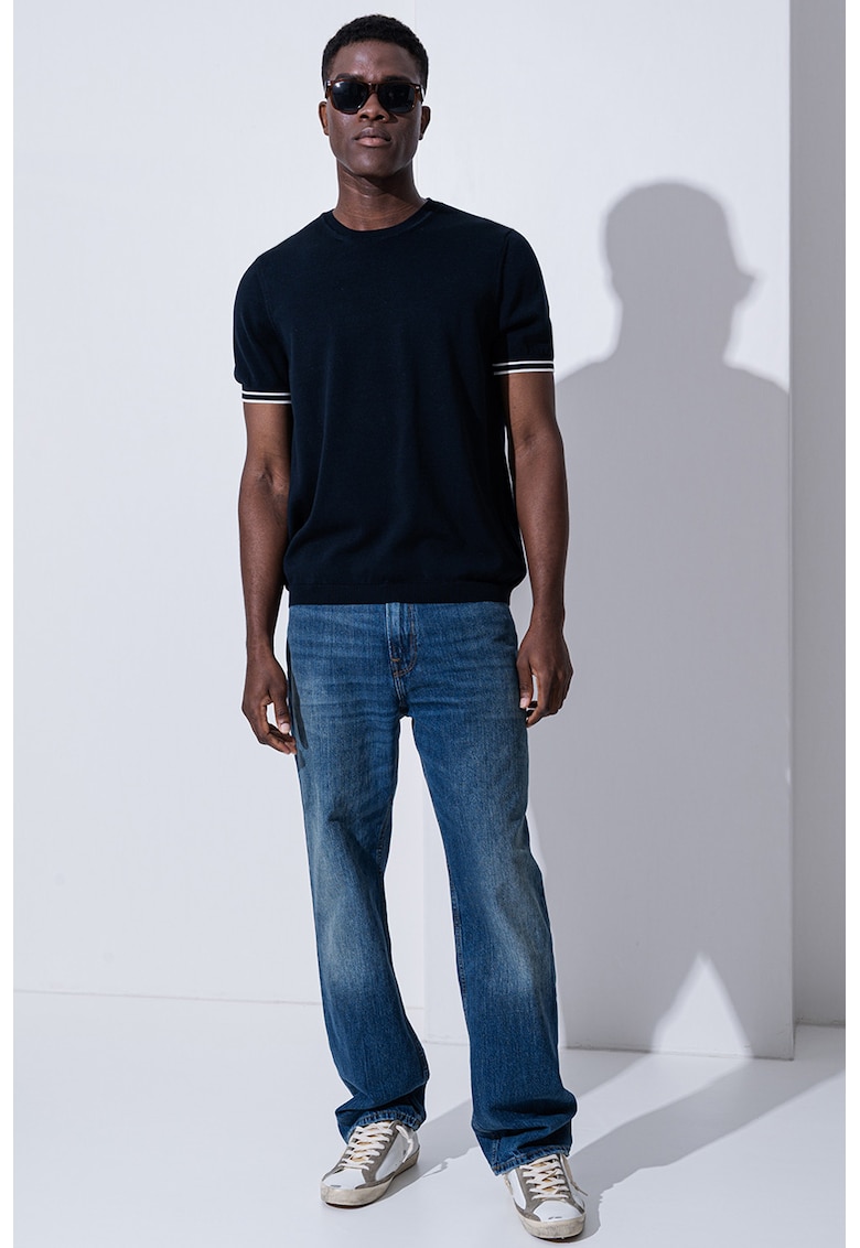 Памучна тениска с овално деколте - Мръснобял/Тъмносин Tommy Hilfiger