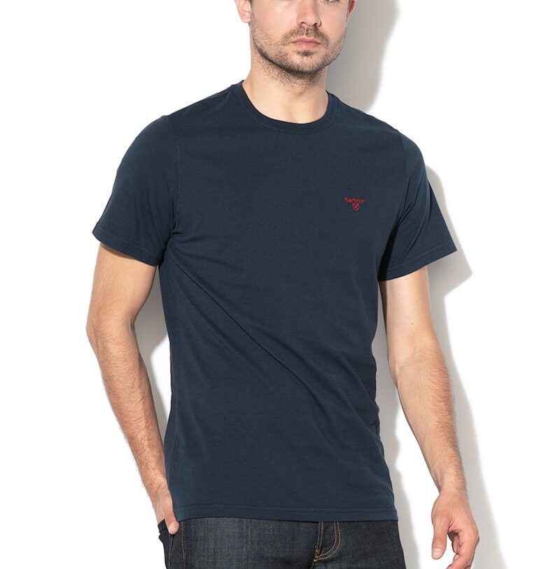 Памучна тениска с овално деколте - Тъмносин Barbour