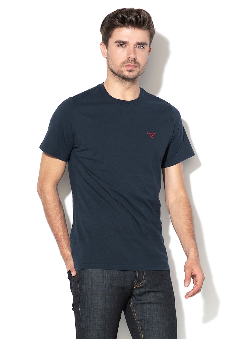 Памучна тениска с овално деколте - Тъмносин Barbour