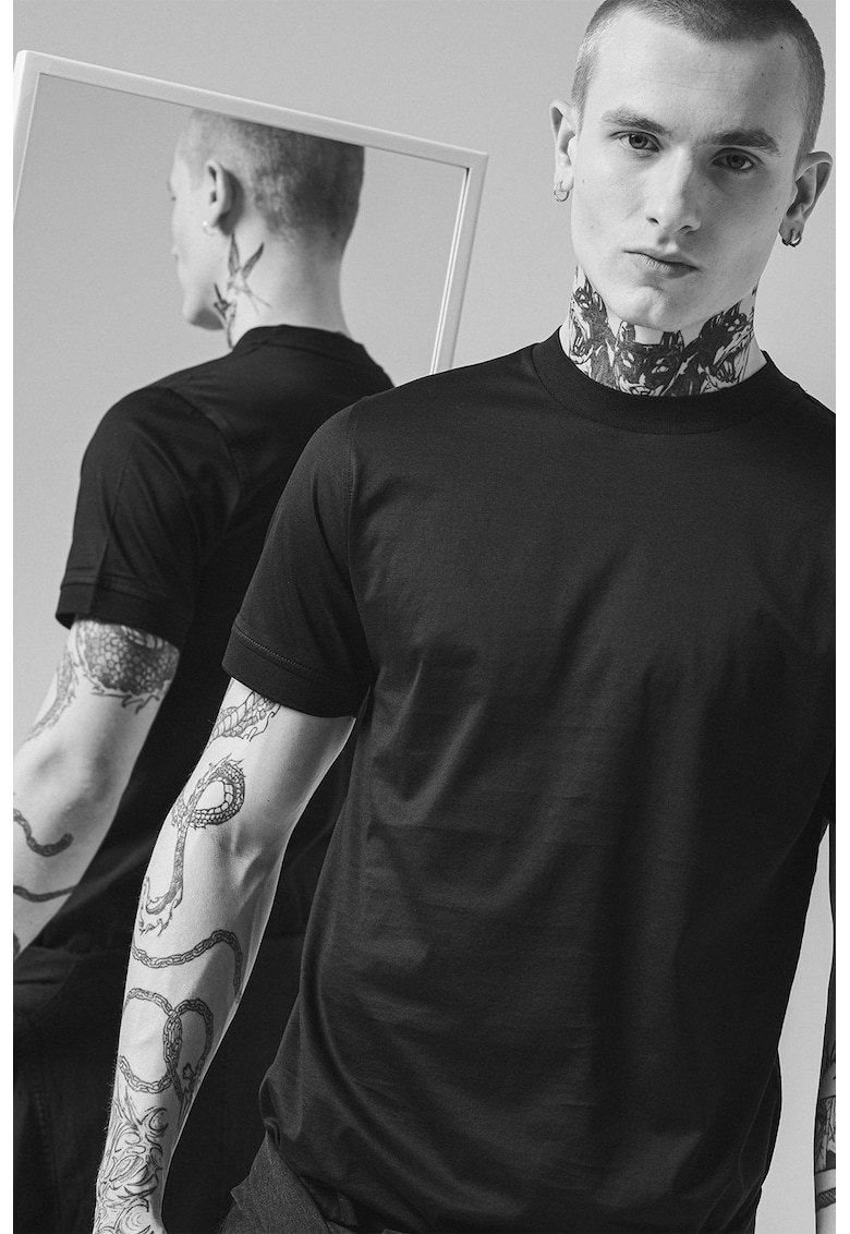 Памучна тениска с овално деколте - Тъмносин Karl Lagerfeld