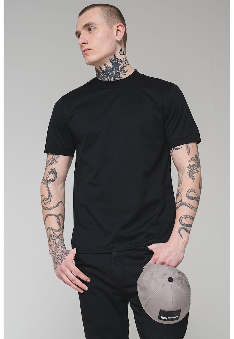 Памучна тениска с овално деколте - Черен Karl Lagerfeld