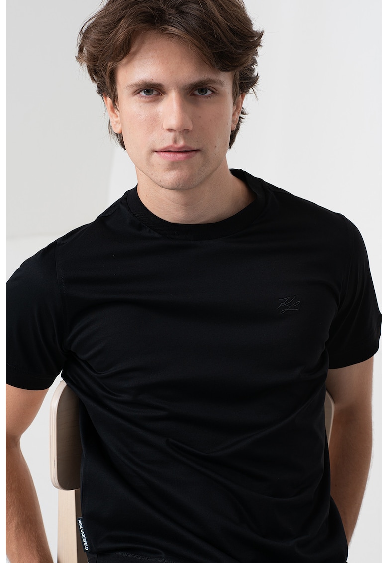 Памучна тениска с овално деколте - Черен Karl Lagerfeld