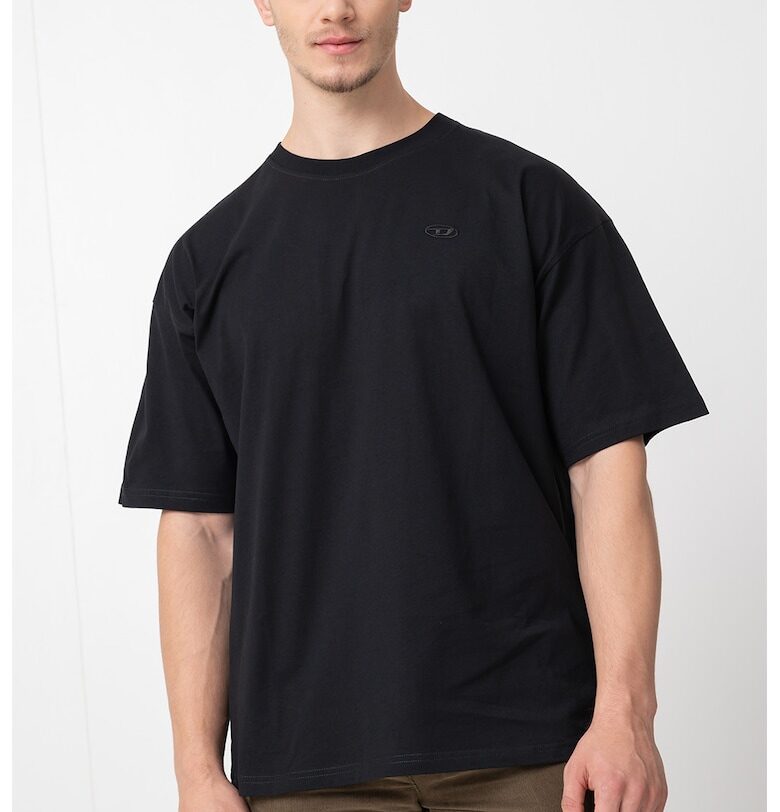 Памучна тениска с овално деколте - Черен/Син Diesel