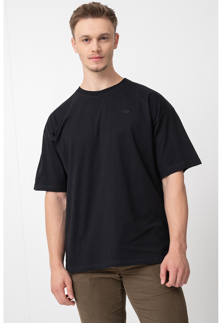 Памучна тениска с овално деколте - Черен/Син Diesel